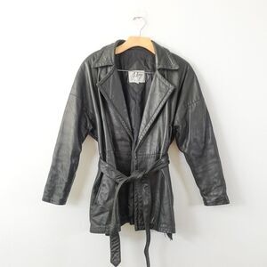VINTAGE Remy Genuine Jacket Small Black Wrap Coat Mid Length Tie Waist‎ USA